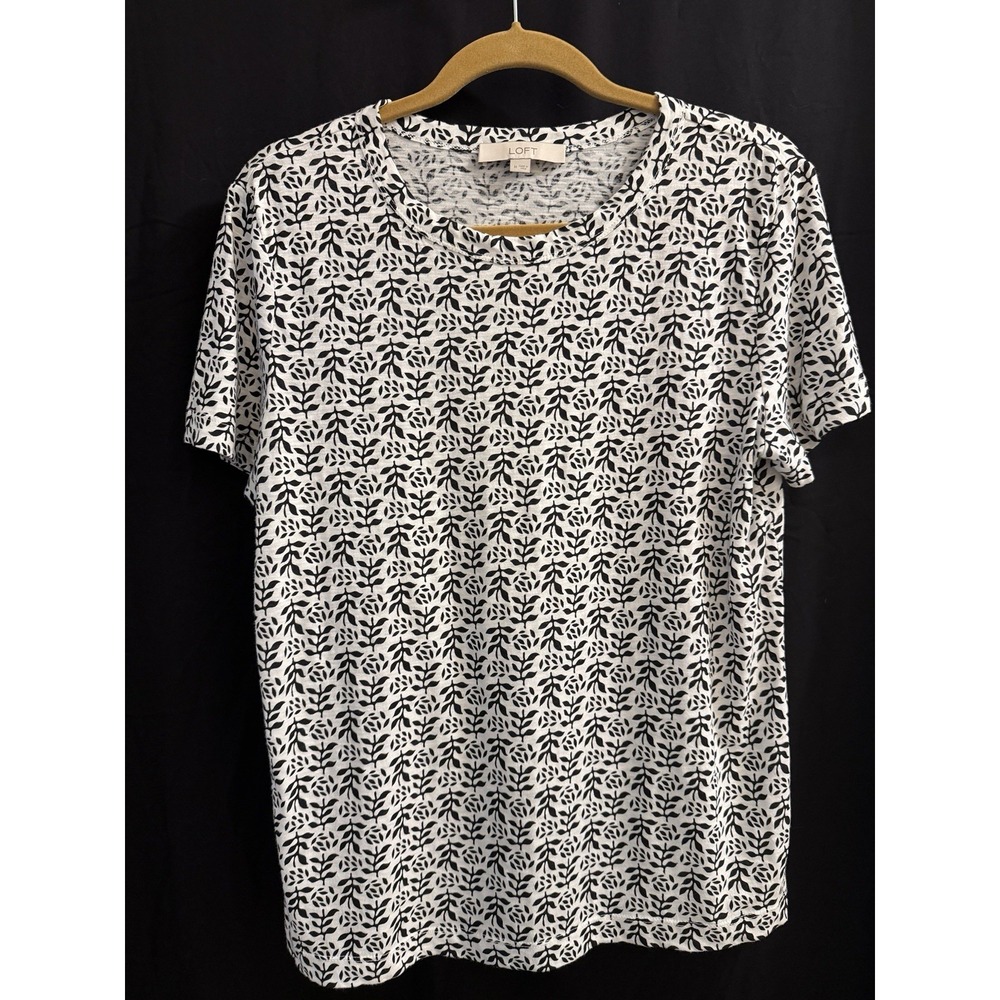 Women's LOFT Short Sleeve M 100% Cotton Casual Black & White